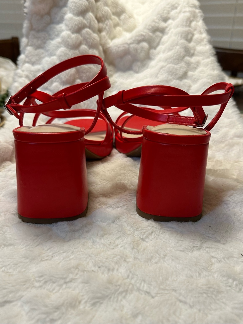 Nine West Red Strappy Block Heel Sandals - Picture 3 of 7